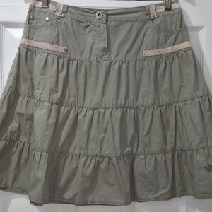 Y2K Vintage Khaki Green Tiered Cargo Skirt Size 38 100% Cotton